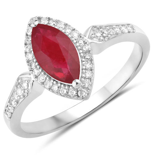 Anillo de Compromiso de Rubí y Diamante de 0.96 Quilates en Oro Blanco de 14K