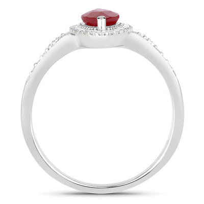 Bague de fiançailles en or blanc 14K avec rubis et diamants de 0,96 carat