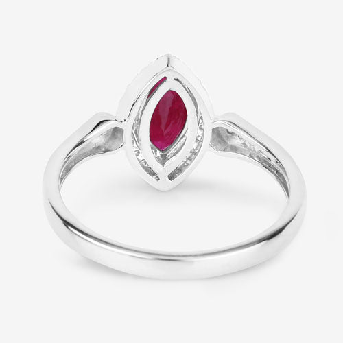 Anillo de Compromiso de Rubí y Diamante de 0.96 Quilates en Oro Blanco de 14K