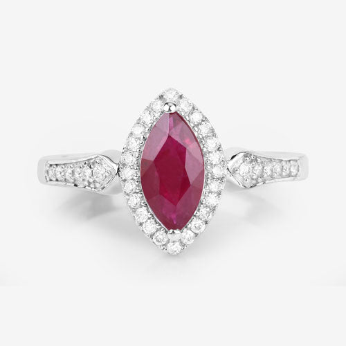 Anillo de Compromiso de Rubí y Diamante de 0.96 Quilates en Oro Blanco de 14K