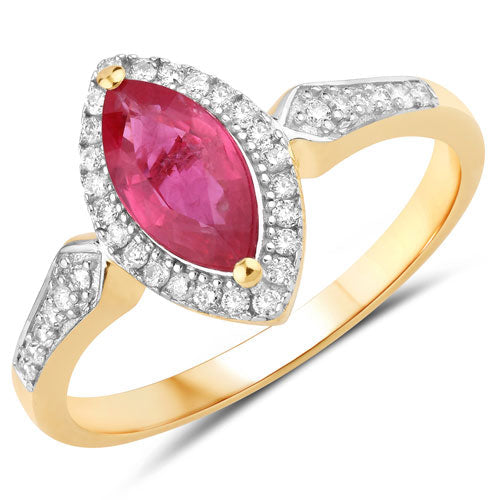 0.96 Carat Ruby and Diamond 14K Yellow Gold Engagement Ring