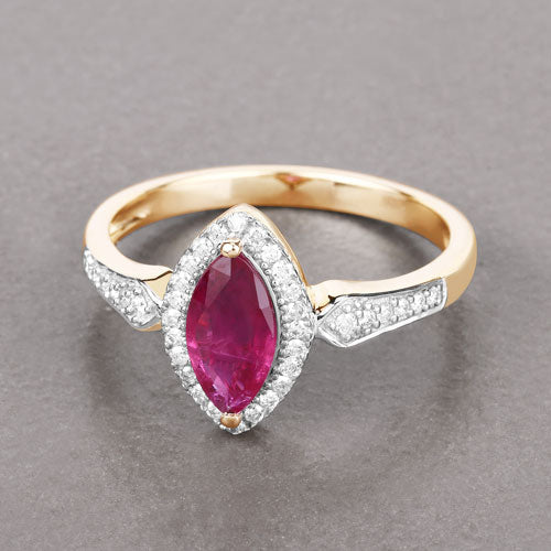 0.96 Carat Ruby and Diamond 14K Yellow Gold Engagement Ring