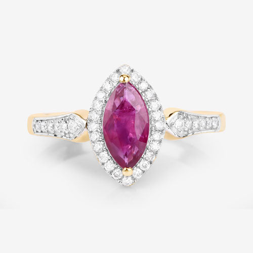0.96 Carat Ruby and Diamond 14K Yellow Gold Engagement Ring