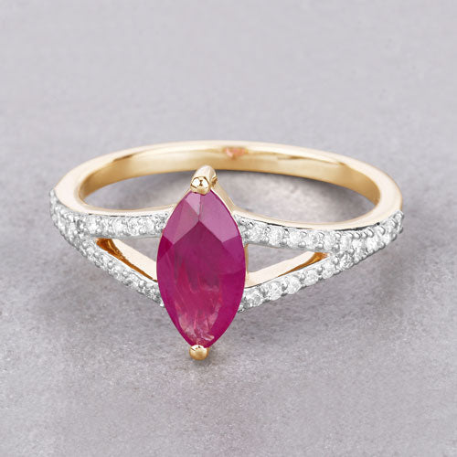 1.58 Carat Ruby and Diamond 14K Yellow Gold Engagement Ring