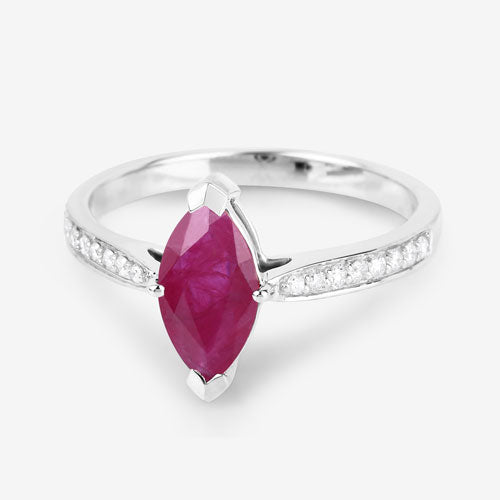 Anillo de Compromiso de Rubí y Diamante de 1.51 Quilates en Oro Blanco de 14K