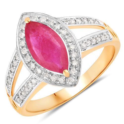 1.06 Carat Ruby and Diamond Halo Ring in 14K Yellow Gold