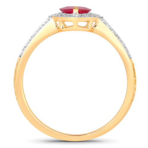 1.06 Carat Ruby and Diamond Halo Ring in 14K Yellow Gold