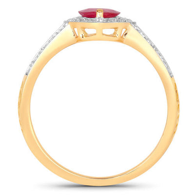 1.06 Carat Ruby and Diamond Halo Ring in 14K Yellow Gold