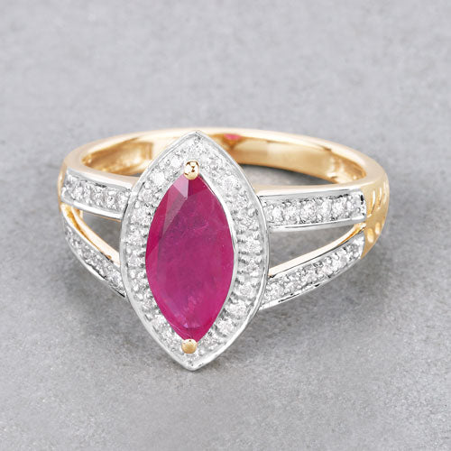 1.06 Carat Ruby and Diamond Halo Ring in 14K Yellow Gold