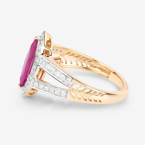 1.06 Carat Ruby and Diamond Halo Ring in 14K Yellow Gold
