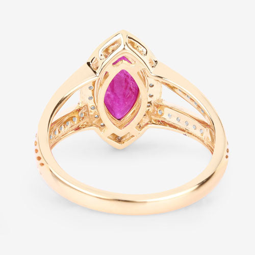 1.06 Carat Ruby and Diamond Halo Ring in 14K Yellow Gold