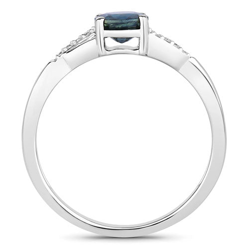 0.88 Carat Blue Sapphire and Diamond 14K White Gold Engagement Ring