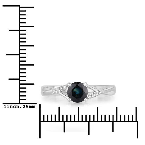 0.88 Carat Blue Sapphire and Diamond 14K White Gold Engagement Ring