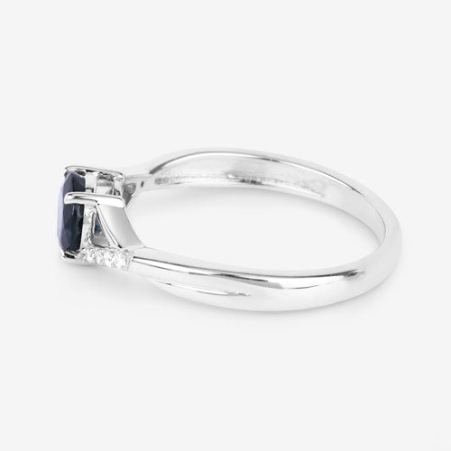 0.88 Carat Blue Sapphire and Diamond 14K White Gold Engagement Ring