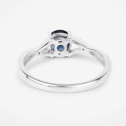 0.88 Carat Blue Sapphire and Diamond 14K White Gold Engagement Ring