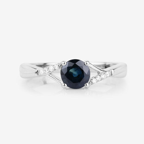 0.88 Carat Blue Sapphire and Diamond 14K White Gold Engagement Ring