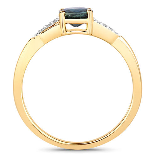 0.88 Carat Blue Sapphire & White Diamond 14K Yellow Gold Ring