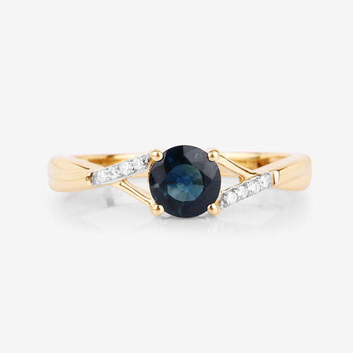 0.88 Carat Blue Sapphire & White Diamond 14K Yellow Gold Ring