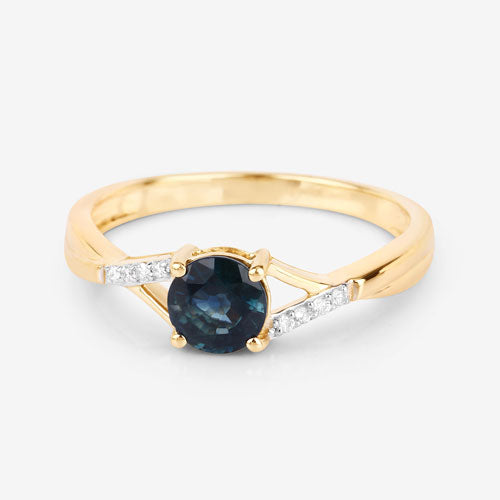 0.88 Carat Blue Sapphire & White Diamond 14K Yellow Gold Ring