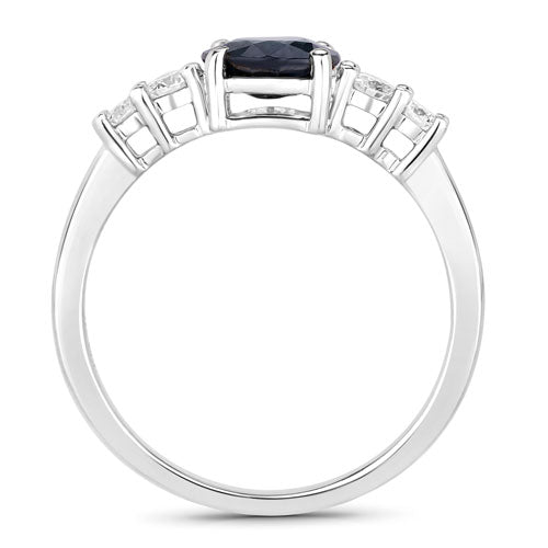 1.38 Carat Blue Sapphire & Diamond 14K White Gold Engagement Ring
