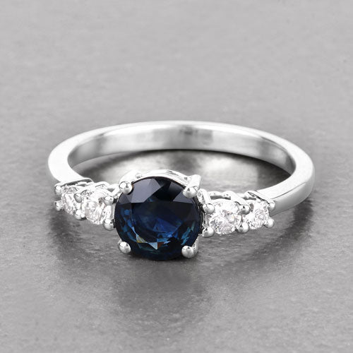 1.38 Carat Blue Sapphire & Diamond 14K White Gold Engagement Ring