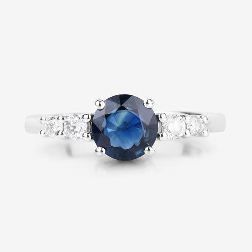 1.38 Carat Blue Sapphire & Diamond 14K White Gold Engagement Ring
