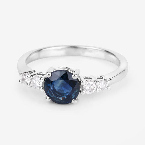 1.38 Carat Blue Sapphire & Diamond 14K White Gold Engagement Ring