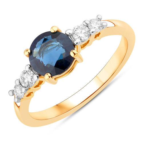Anillo de Compromiso de Zafiro Azul y Diamante de 1.38 Quilates en Oro Amarillo de 14K