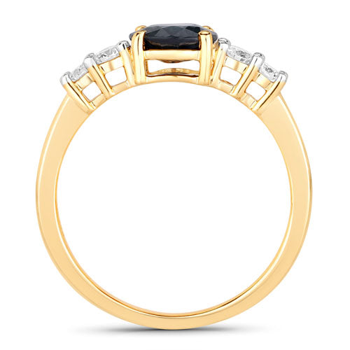 Anillo de Compromiso de Zafiro Azul y Diamante de 1.38 Quilates en Oro Amarillo de 14K