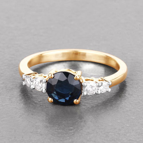 Anillo de Compromiso de Zafiro Azul y Diamante de 1.38 Quilates en Oro Amarillo de 14K