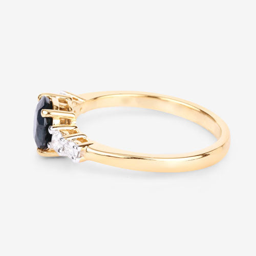 Anillo de Compromiso de Zafiro Azul y Diamante de 1.38 Quilates en Oro Amarillo de 14K