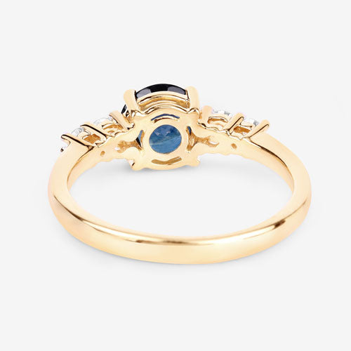 Anillo de Compromiso de Zafiro Azul y Diamante de 1.38 Quilates en Oro Amarillo de 14K