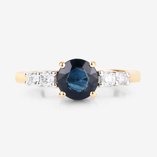 Anillo de Compromiso de Zafiro Azul y Diamante de 1.38 Quilates en Oro Amarillo de 14K