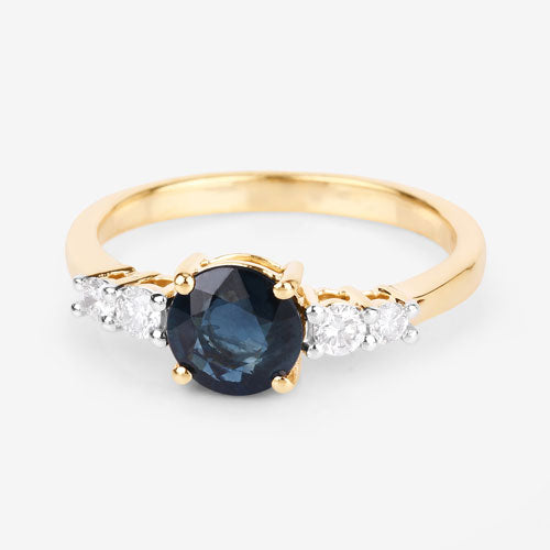 Anillo de Compromiso de Zafiro Azul y Diamante de 1.38 Quilates en Oro Amarillo de 14K