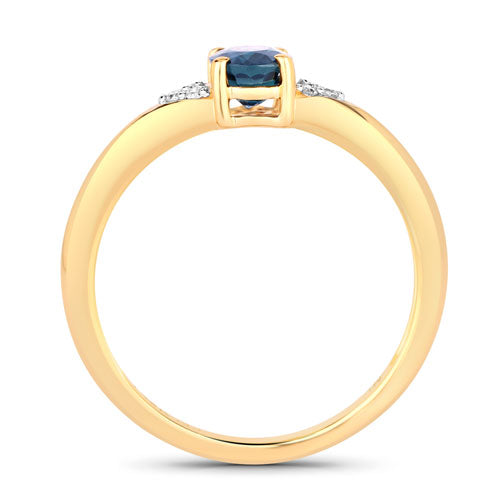 Bague en or jaune 14K avec saphir bleu et diamants de 0,84 carat
