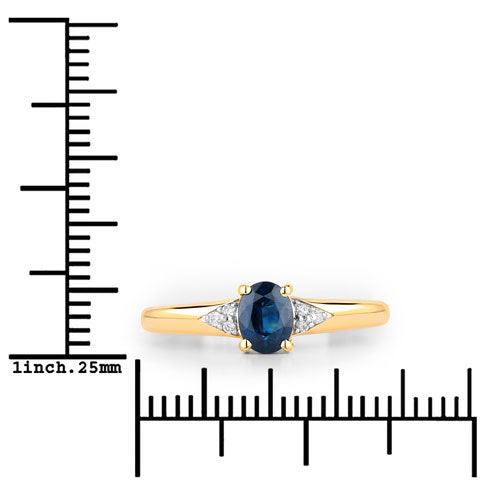 Bague en or jaune 14K avec saphir bleu et diamants de 0,84 carat