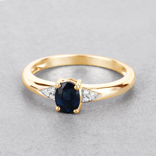 Bague en or jaune 14K avec saphir bleu et diamants de 0,84 carat