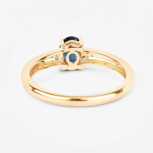 Bague en or jaune 14K avec saphir bleu et diamants de 0,84 carat