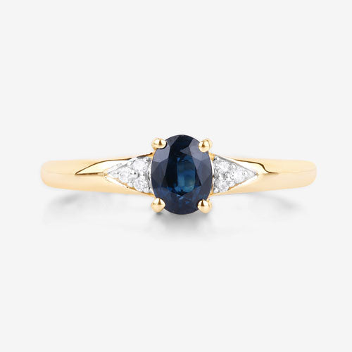 Bague en or jaune 14K avec saphir bleu et diamants de 0,84 carat