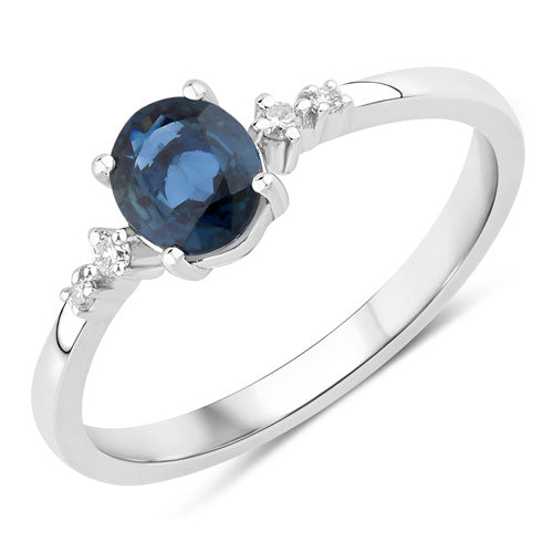 0.84 Carat Blue Sapphire & Diamond 14K White Gold Engagement Ring