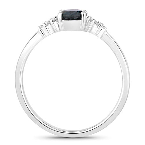 0.84 Carat Blue Sapphire & Diamond 14K White Gold Engagement Ring