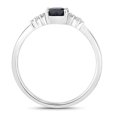0.84 Carat Blue Sapphire & Diamond 14K White Gold Engagement Ring