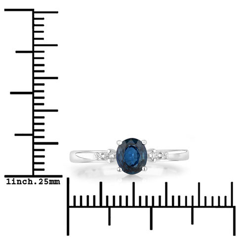 0.84 Carat Blue Sapphire & Diamond 14K White Gold Engagement Ring