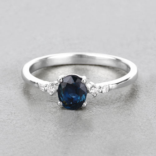 0.84 Carat Blue Sapphire & Diamond 14K White Gold Engagement Ring