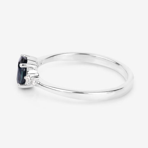 0.84 Carat Blue Sapphire & Diamond 14K White Gold Engagement Ring