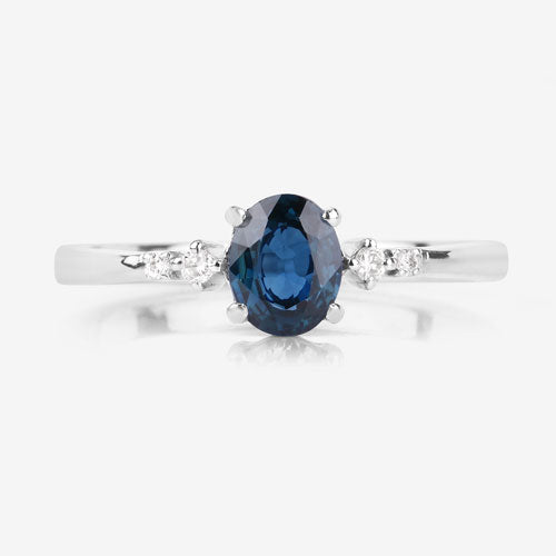 0.84 Carat Blue Sapphire & Diamond 14K White Gold Engagement Ring
