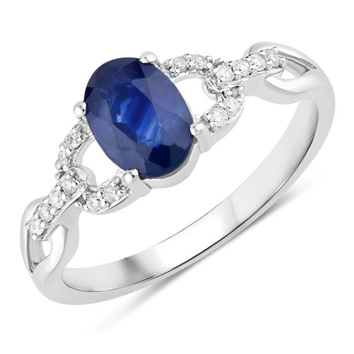 Bague de fiançailles en saphir bleu et diamant de 1,12 carat en or blanc 14K