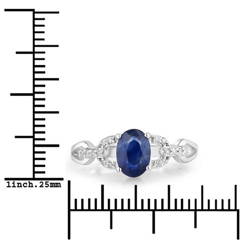 Bague de fiançailles en saphir bleu et diamant de 1,12 carat en or blanc 14K