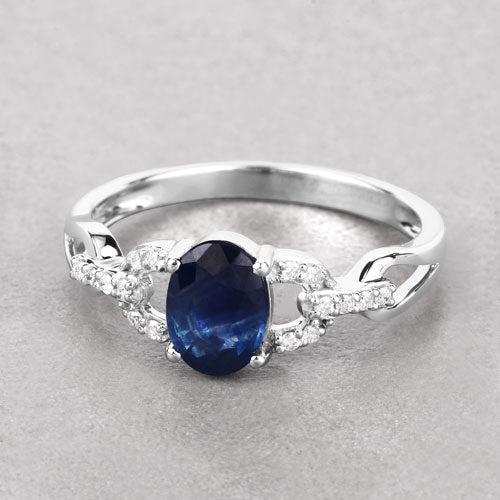 Bague de fiançailles en saphir bleu et diamant de 1,12 carat en or blanc 14K