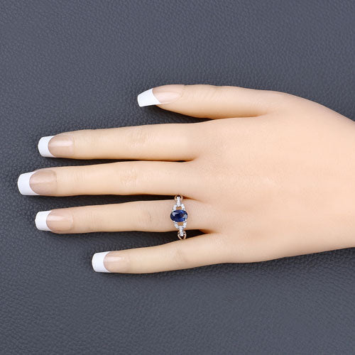 Bague de fiançailles en saphir bleu et diamant de 1,12 carat en or blanc 14K